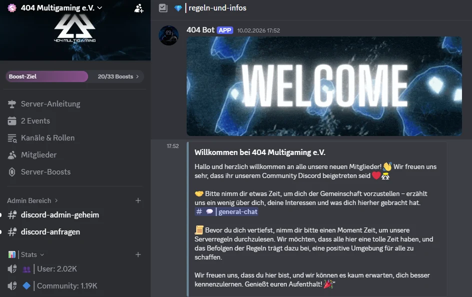 Einblick in den Discord von 404 Multigaming