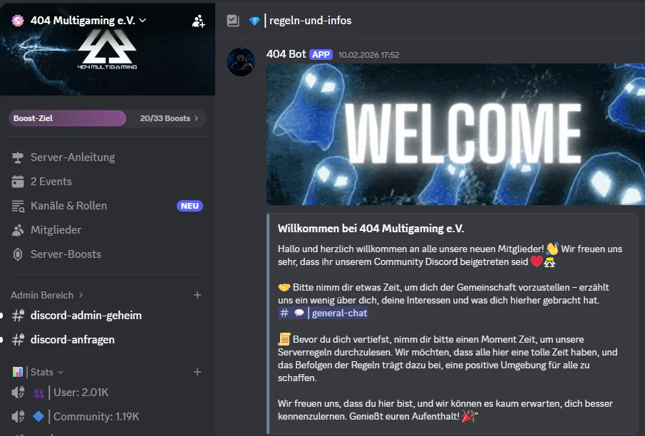 Einblick in den Discord von 404 Multigaming