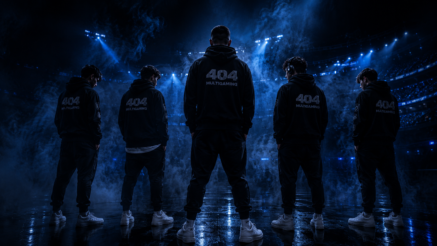 404 Team vor Arena-Licht